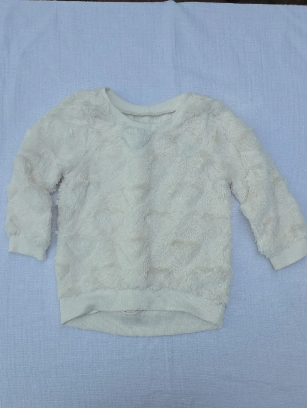 The Children's Place Cream Fuzzy Sweatshirt & Purple Polka Dot Pants Set